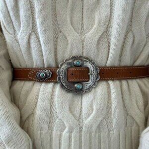 Vintage Avignon Womens Brown Leather Western Rodeo Made in France Belt Sz S
